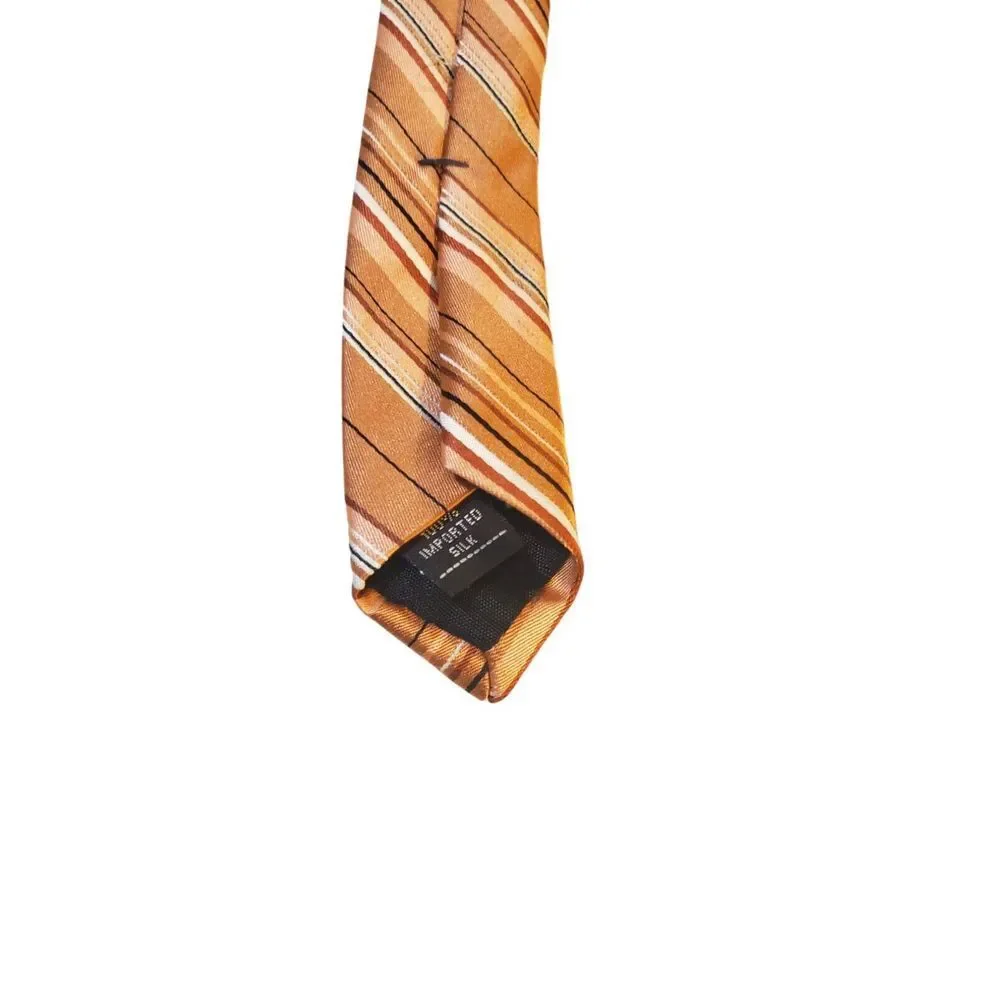 Croft &‎ Barrow Men's Repp Orange Striped 100% Silk Neck Tie Made in USA